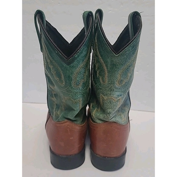 Old West Boots Brown‎ And Turquoise 1905 Youth Size 5.5 Women's 7.5 - Picture 5 of 11